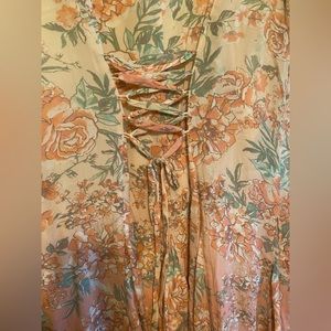 Floral short sleeve sundress with lace up tie back